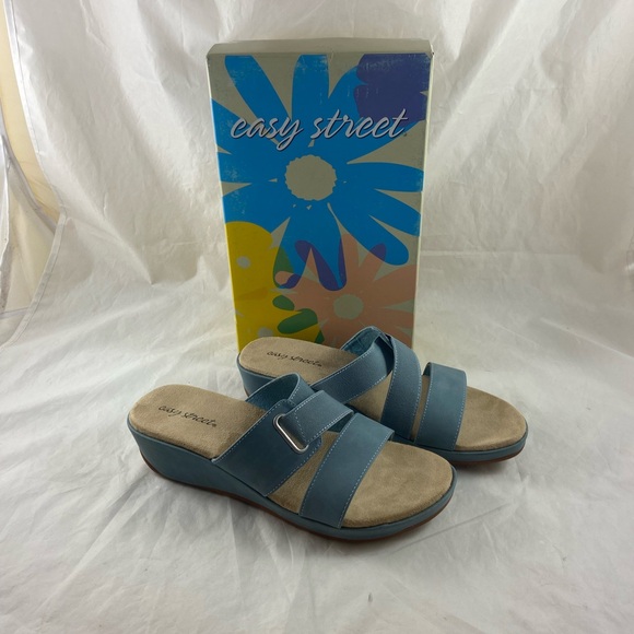 easy street Shoes - EASY STREET Sayre Woman’s Sandals Denim Round Toe Wedge Slip On Shoes 10 M. New